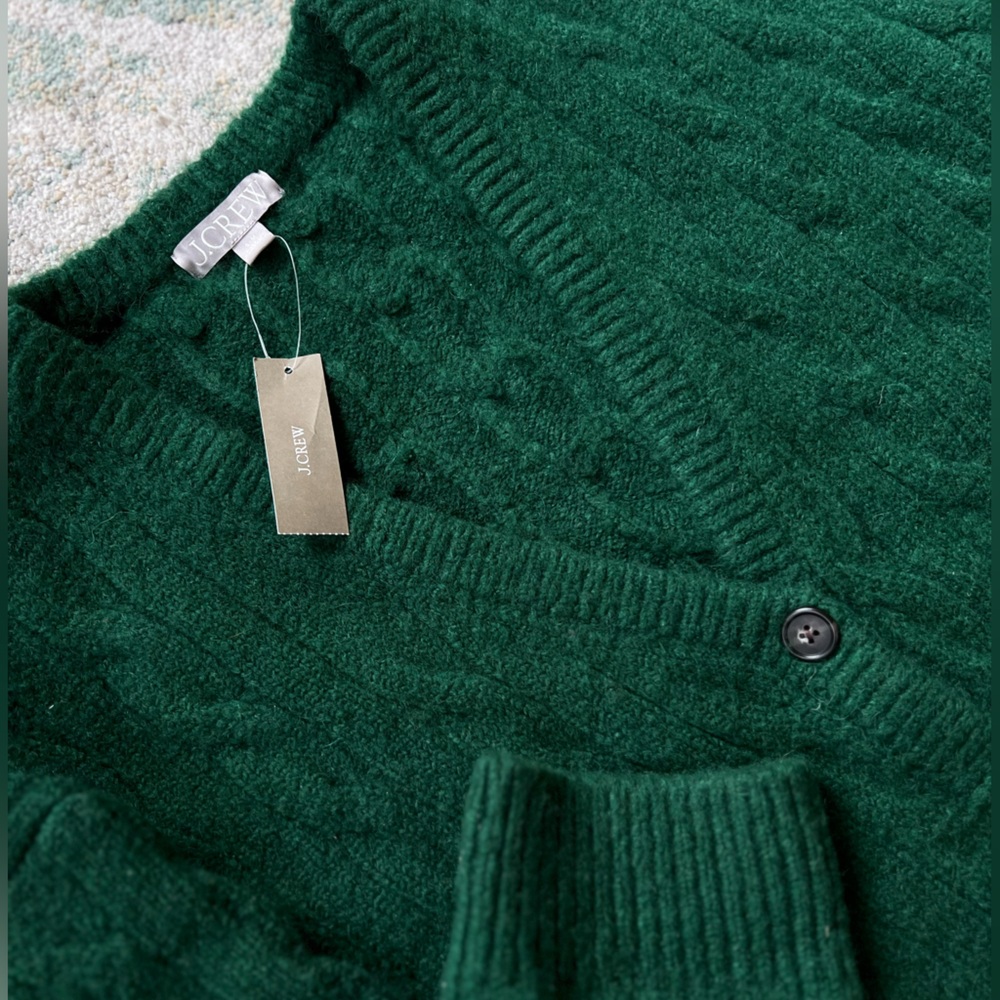 NWT JCREW S/M OVERSIZED GREEN THICK CABLED CARDIGAN SWEATER NEW NWT - Picture 8 of 9